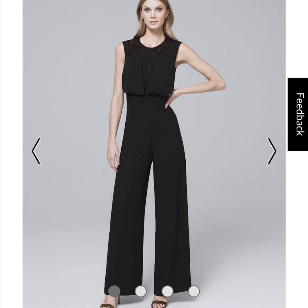 LACE INSET-BODICE BLACK WIDE-LEG JUMPSUIT